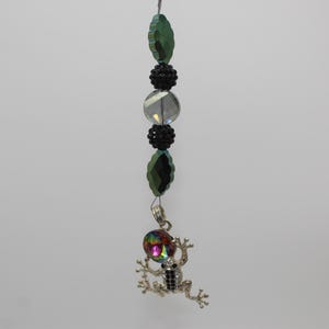 Crystal Frog Black Silver Green Rear View Mirror Car Charm Accessory Gift Idea