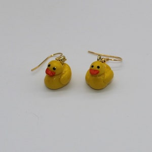 Miniature Rubber Ducky Earrings Hypoallergenic Hook Earrings Polymer Clay Novelty Dangle