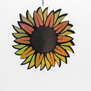 Large 4&quot; Round Sunflower Metallic Suncatcher Rear View Mirror Car Charm Makes A Great Gift Swivel Hook Hanger Acrylic