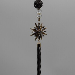 Jeweled Starburst Star Rear View Mirror Car Charm Crystals Tassels