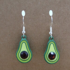 Pair Of Metal Avocado Crystals Earrings Hypoallergenic Silver Dangle Drop Hook Ruby Gift Idea Stocking Stuffer