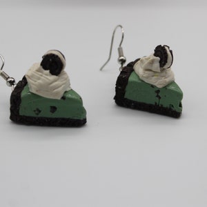 Mint Chocolate Chip Slice Of Pie Earrings Hypoallergenic Hook Earrings Polymer Clay Foodie Gift Food Novelty Dangle Miniature Cookie Cream