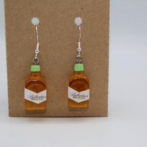 Pair Of Bottled Whiskey Brasil Earrings Hypoallergenic Hook Resin Food Dangle Drop Alcohol Liquor Waitress Bartender Gift Spirits