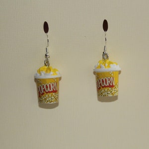 Pair Of Buttered Popcorn Earrings Hypoallergenic Hooks Foodie Gift Faux Food Novelty Dangle Drop Stocking Stuffer Theatre Movie