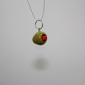 Realistic Green Olive With Pimento Stuffed Charm Pendant Hypoallergenic Polymer Clay Foodie Food Novelty Necklace Jewelry Making Miniature