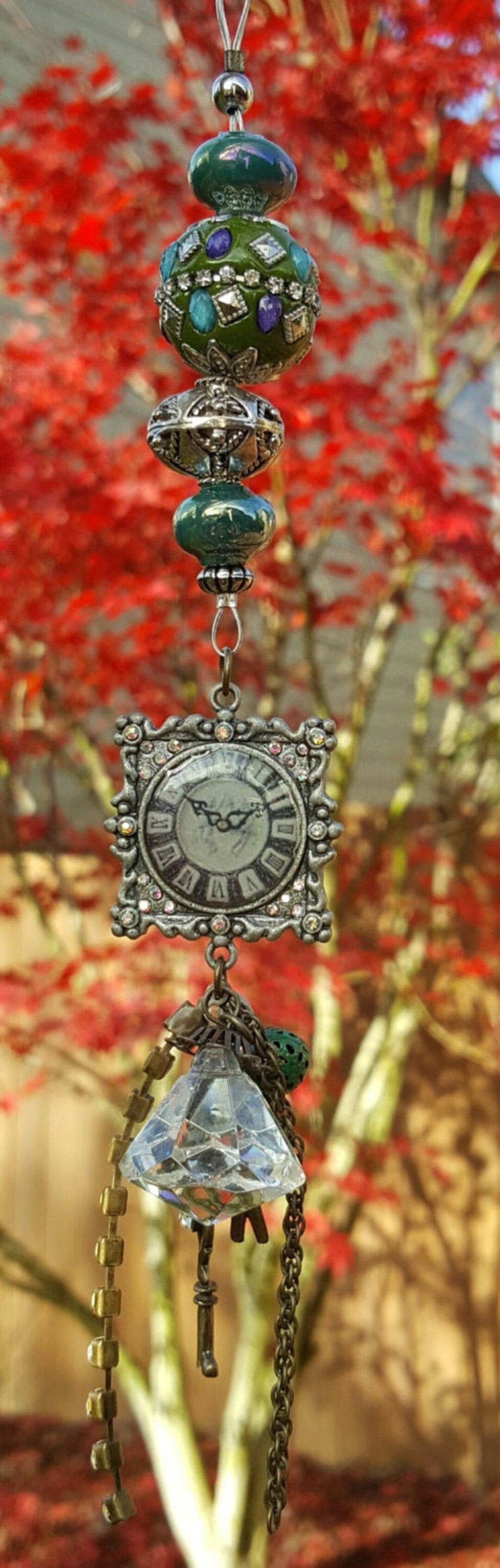 Vintage Look Clock Crystal Rear View Mirror Car Charm Silver - Etsy