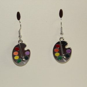 Pair Of Artists Painting Pallet Earrings Hypoallergenic Earring Hooks Gift Novelty Dangle Drop Silver Painters Gift