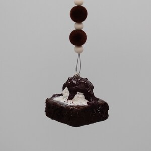 Miniature Chocolate Brownie & Ice Cream Accessory Rear View Mirror Car Charm Food Foodie Collector Item Dessert Snack Polymer Clay