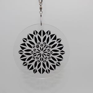 4&quot; Round Black Mandala Suncatcher Rear View Mirror Car Charm Makes A Great Gift Swivel Hook Hanger Acrylic Double Sided
