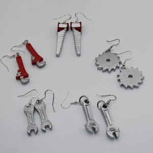 Your Choice Tools Earrings Hypoallergenic Earrings Gift Novelty Dangle Saw Blade Pipe Wrench Adjustable Wrench Carpenter Handyman