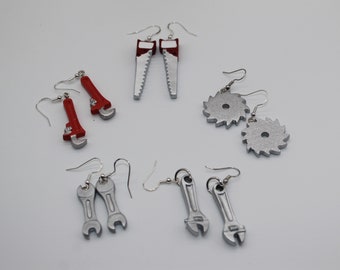 Your Choice Tools Earrings Hypoallergenic Earrings Gift Novelty Dangle Saw Blade Pipe Wrench Adjustable Wrench Carpenter Handyman