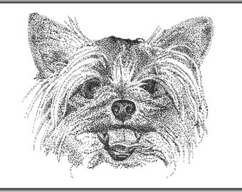 5"x7" Black and white custom pet portrait, original ink drawing dog cat animal pet lover handmade wall art gift