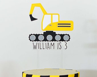 Topper de pastel de cumpleaños personalizado de excavadora temática de construcción personalizada / corte láser acrílico