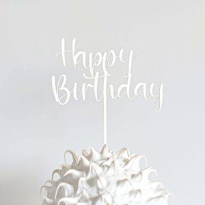 Happy Birthday Cake Topper Matte Weiß Acryl Laser Cut