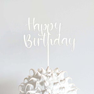 Happy Birthday Cake Topper Matte White Acrylic Laser Cut zdjęcie 1