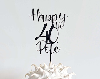 Personalised Happy Birthday 40th Custom Cake Topper Matte Black Acrylic Laser Cut