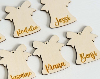 Personalised Wooden Christmas Bell Gift Name Tag - Laser Engraved