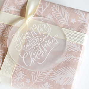 Acrylic Christmas Gift Tags or Table Place Card Set with Engraved Christmas Designs  | Engraved Frosted Acrylic | Set of 6