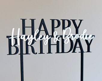 Personalised Happy Birthday Custom Cake Topper Matte Black & White Acrylic | Laser Cut