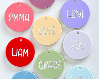 Personalised School Bag Charm Tag - Circle Round Bag Tag - Acrylic Custom Name Tag - Laser Cut