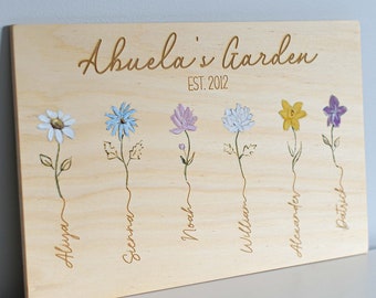 Personalised Original Hand Painted Grandma's Garden Christmas Gift for Mum or Grandma  | Wooden Laser Cut, Engraved & Handpainted