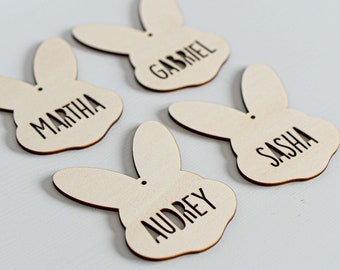 Personalised Easter Rabbit Bunny Wooden Gift Basket Name Tag Cut Poplar Plywood