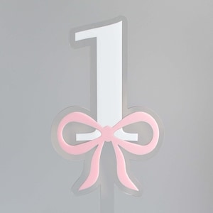 Schleife erster Geburtstag Mädchen Tortenstecker aus doppelschichtigem Acryl, Laser Cut, 1st Cake Smash Topper