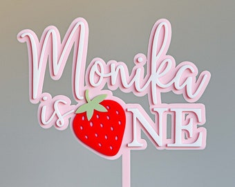 Adorno para tarta de fresa personalizado para primer cumpleaños de niña, en acrílico de doble capa, cortado con láser