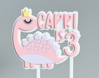 Personalised Dinosaur Themed Pink Girl Custom Birthday Cake Topper | Acrylic Laser Cut