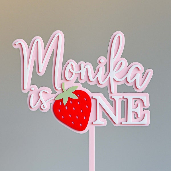 Personalised Berry First Birthday Girl Custom Strawberry Cake Topper in Double Layered Acrylic, Laser Cut