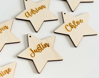 Personalised Wooden Christmas Star Gift Name Tag - Laser Engraved