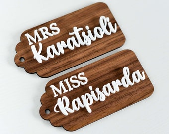 Personalised Wooden Christmas Teacher Gift Tag | Christmas Stocking Tag with Acrylic Name  | Wood & Matte White Acrylic