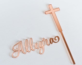 Personalised Baptism Christening Communion Cake Cross Topper and Custom Name Fropper Cake Charm, Acrylic, Laser Cut