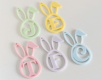 Personalised Easter Rabbit Bunny Ears Acrylic Gift Basket Custom Initial Tag