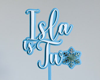 Personalised Snowflake Second Birthday Girl Winter Wonderland Custom Cake Topper in Double Layered Acrylic, Laser Cut