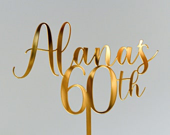 Personalised Birthday Custom 60th Cake Topper, Acrylic Laser Cut