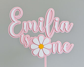 Personalised Daisy First Birthday Girl Custom Cake Topper in Double Layered Acrylic, Laser Cut