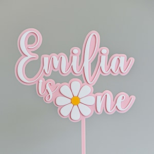 Personalised Daisy First Birthday Girl Custom Cake Topper in Double Layered Acrylic, Laser Cut