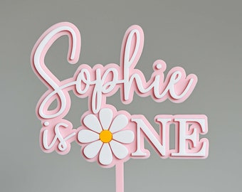 Personalised Daisy First Birthday Girl Custom Cake Topper in Double Layered Acrylic, Laser Cut