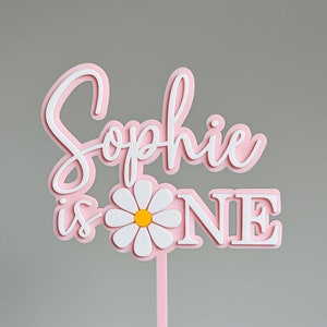 Personalised Daisy First Birthday Girl Custom Cake Topper in Double Layered Acrylic, Laser Cut