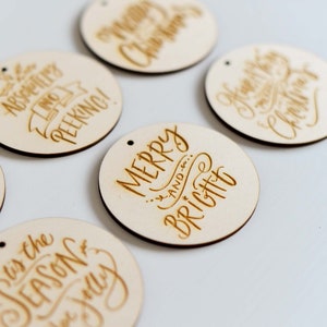 Wooden Christmas Gift Tags or Table Place Card Set with Engraved Christmas Designs  | Engraved Poplar Plywood | Set of 6