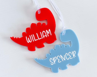 Personalised School Bag Tag - Dinosaur Bag Tag - Acrylic Custom Name Tag - Laser Cut