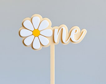 Daisy First Birthday Girl Cake Topper in Double Layered Acrylic, Laser Cut, Cake Smash Topper