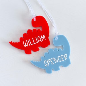 Personalised School Bag Charm Tag - Dinosaur Bag Tag - Acrylic Custom Name Tag - Laser Cut