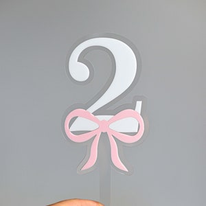 Schleife zum zweiten Geburtstag Mädchen-Kuchen-Deckel aus doppelschichtigem Acryl, Laser-Schnitt, Cake Smash Topper