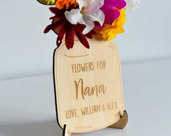 Personalised Flower Holder Vase Wooden Mother's Day Christmas Gift for Mum or Grandma with Optional Stand | Laser Cut & Engraved