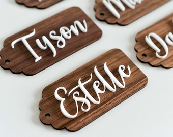 Personalised Wooden Christmas Table Place Card | Gift Tag | Christmas Stocking Tag with Acrylic Name  | Wood & Matte White Acrylic