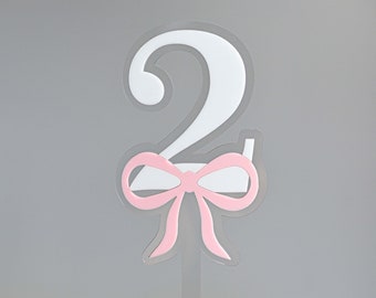 Bow Second Birthday Girl Cake Topper in Double Layered Acrylic, Laser Cut, Cake Smash Topper