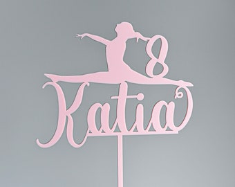 Topper de pastel con temática de baile personalizado con nombre, cumpleaños de niñas, bailarina, gimnasia, acrílico, corte láser