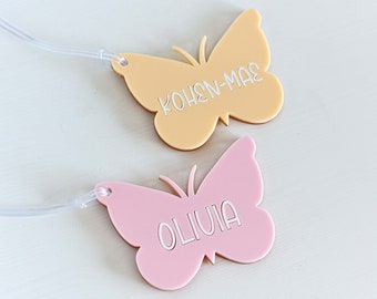 Personalised School Bag Tag - Butterfly Bag Tag - Acrylic Custom Name Tag - Laser Cut